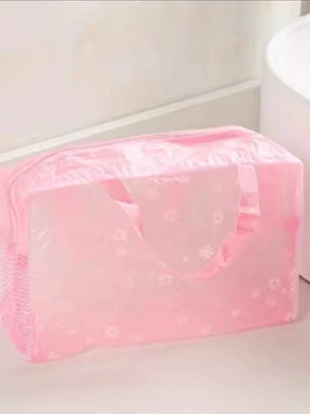 Pink And Purple Floral Cosmetic Bag Clear Travel Makeup Organizer Set Of 2 - Picture 4 of 5